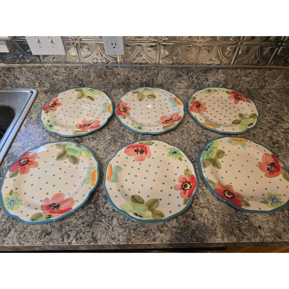 Pioneer Woman Floral Turquoise Vintage Bloom Dinner Plate 10.5” Set of 6